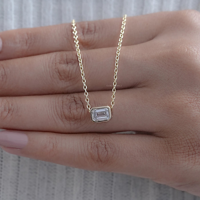 Bezel Set Emerald Cut Lab Diamond Solitaire Pendant