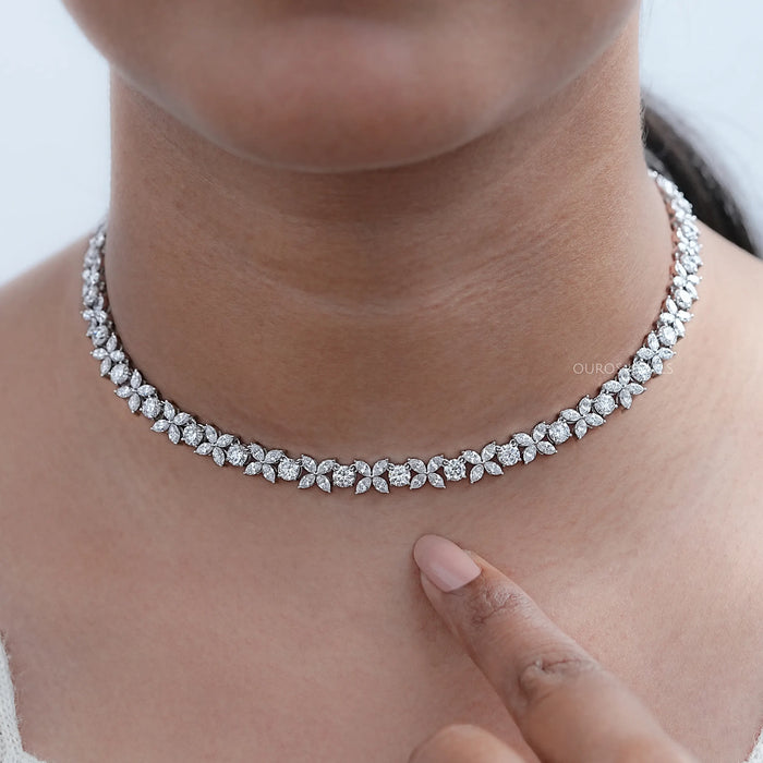 Elegante Choker-Halskette Mit Marquise- Und Rundschliff-Diamanten
