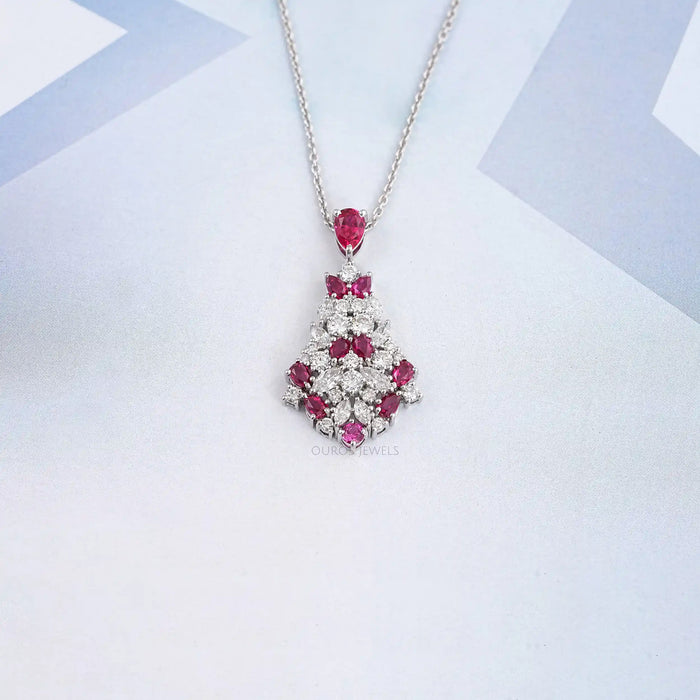 Cluster Diamond And Ruby Pendant