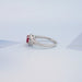 cushion cut red ruby halo split shank engagement ring's side view