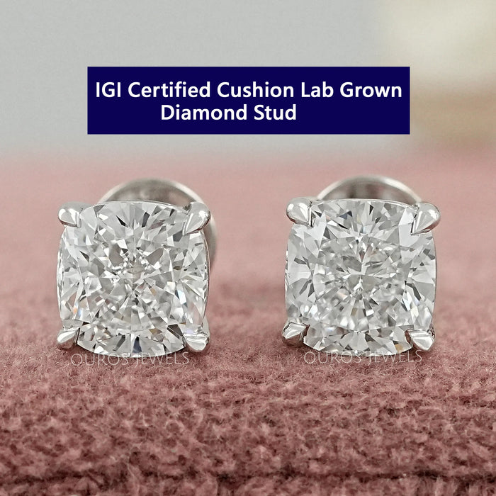 Square Cushion Cut Lab Diamond Solitaire Stud