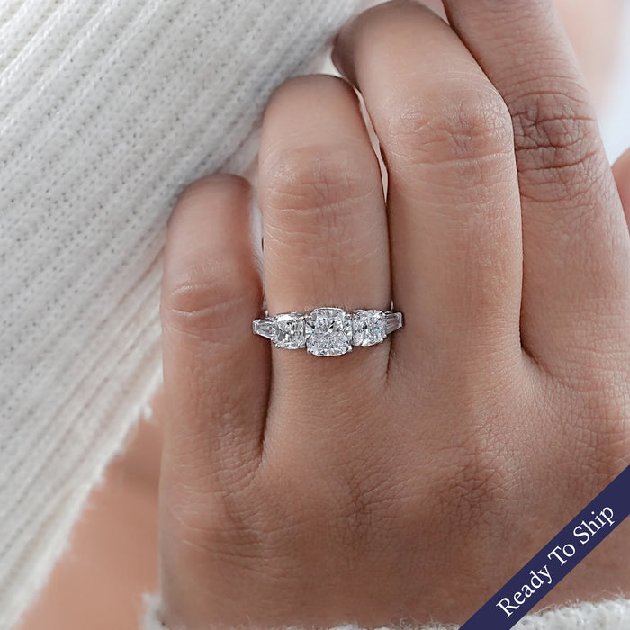 Square Cushion Lab Diamond Five Stone Engagement Ring