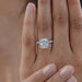 square cushion-cut lab diamond eternity engagement ring on model's finger