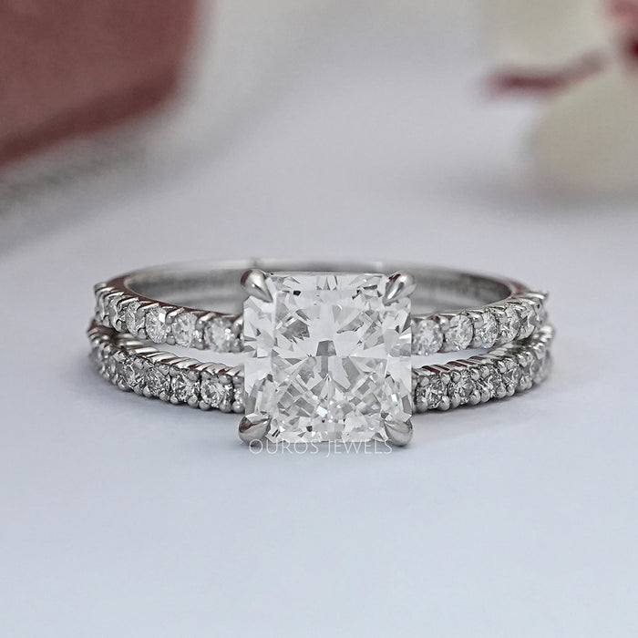 Square Radiant Cut Solitaire Accent Bridal Ring Set