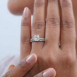 Square Radiant Cut Solitaire Accent Bridal Ring Set