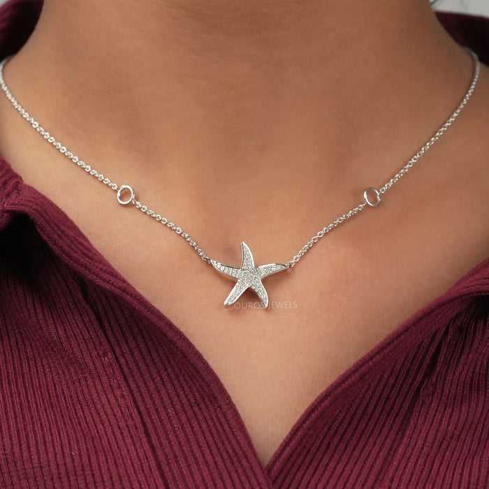 star cut diamond pendant designed in white gold