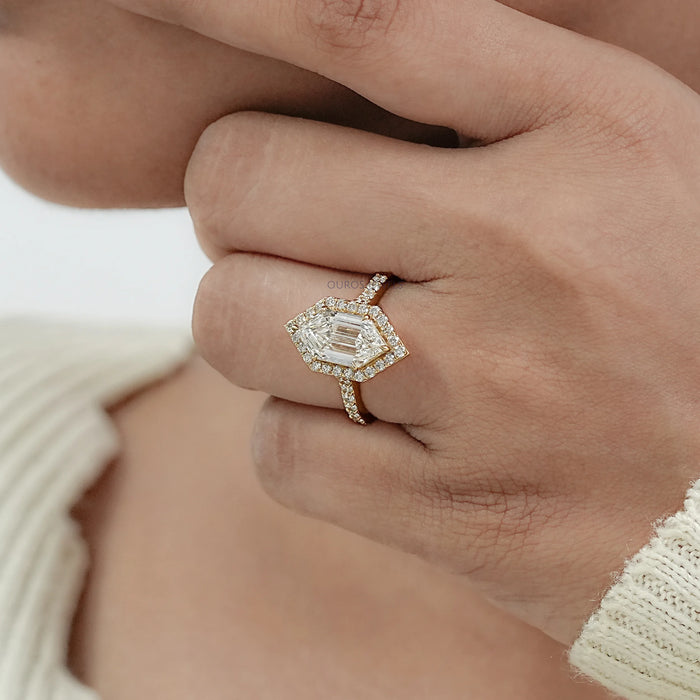 Step Cut Dutch Marquise Diamond Halo Accent Ring