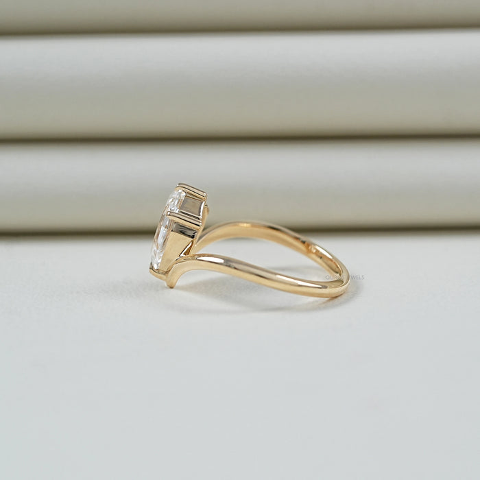Step Cut Pear Cut Curved Solitaire Engagement Ring