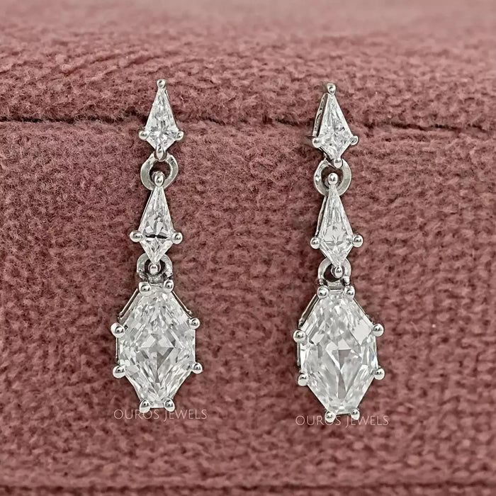 Step Cut Shield Diamond Dangle Earrings