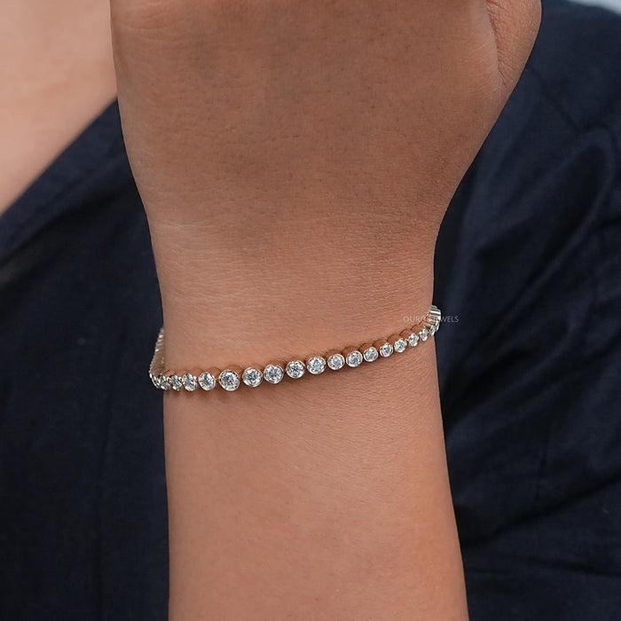Classic Round Bezel Lab Diamond Tennis Bracelet