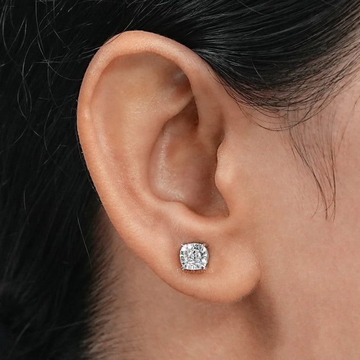 Square Cushion Cut Lab Diamond Solitaire Stud