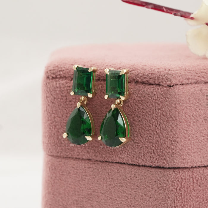 green gemstone drop earrings yellow gold