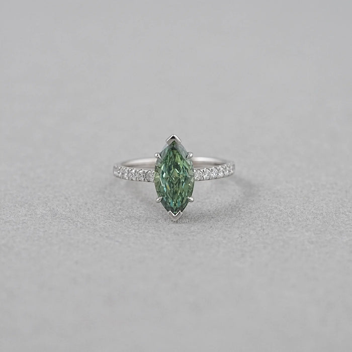 Green Marquise Lab Diamond Solitaire Accent  Ring