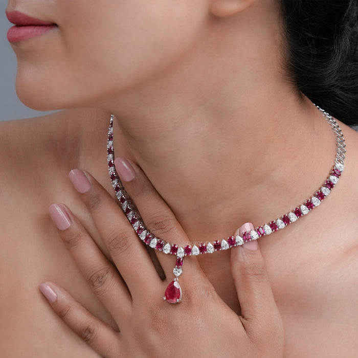 Ruby Gemstone & Lab Grown Diamond Necklace