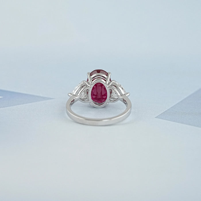 3 Stone Oval Ruby Lab Gemstone Ring