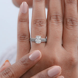 Elongated Cushion Cut Solitaire Accent Bridal Ring Set