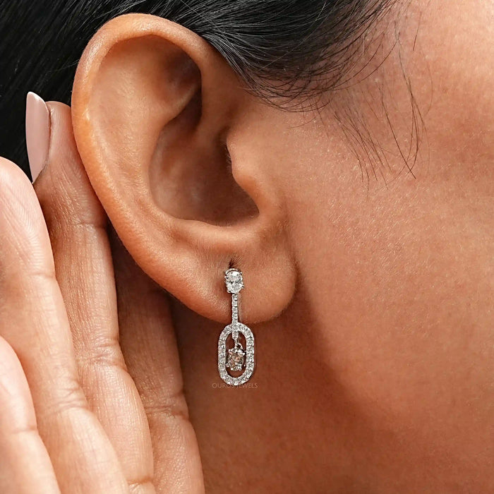 Elegant Oval Drop Earrings With Olive Oval-Cut Diamonds