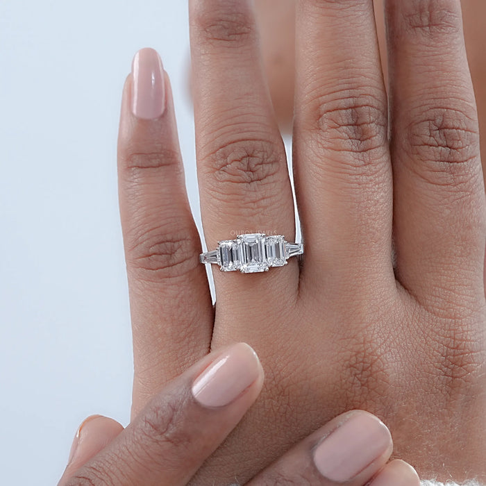 Emerald Lab Diamond Five Stone Engagement Ring