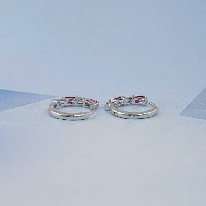 Ruby Tapered Baguette And Lab Diamond Hoop Earrings