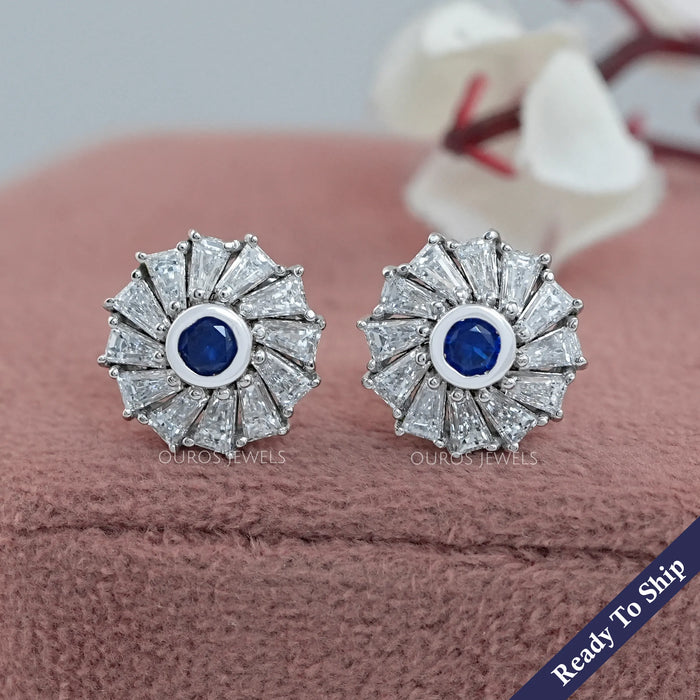 Tapered Baguette Blue Gemstone Stud Earring