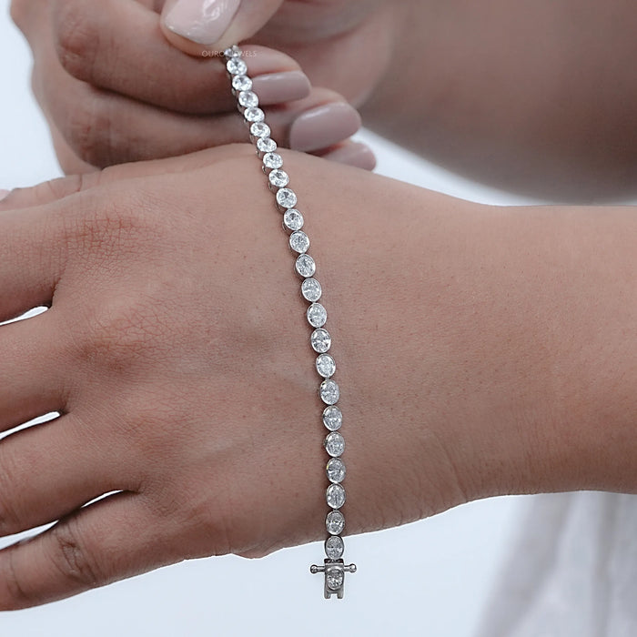 Bezel Set Oval Cut Lab Grown Diamond Tennis Bracelet
