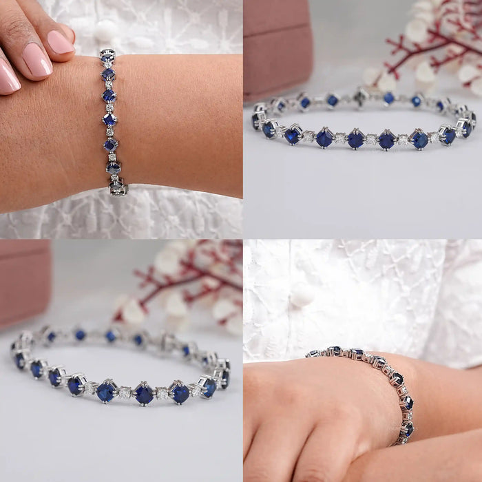 Sapphire Cushion Cut  Lab Grown Gemstone Bracelet