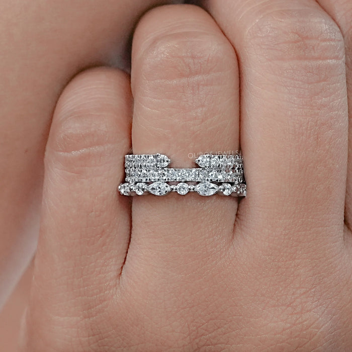 Three Row Round and Marquise Cut Half Eternity Band