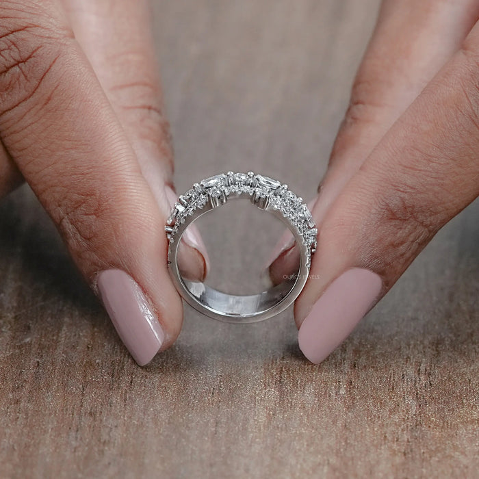 Three Row Round and Marquise Cut Half Eternity Band