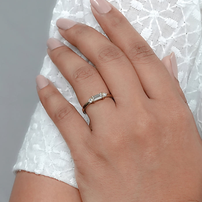 Baguette Cut Lab Diamond Dainty Ring