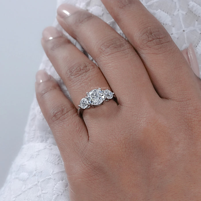 Three Stone OEC Round Cut Lab Grown Engagement Ring