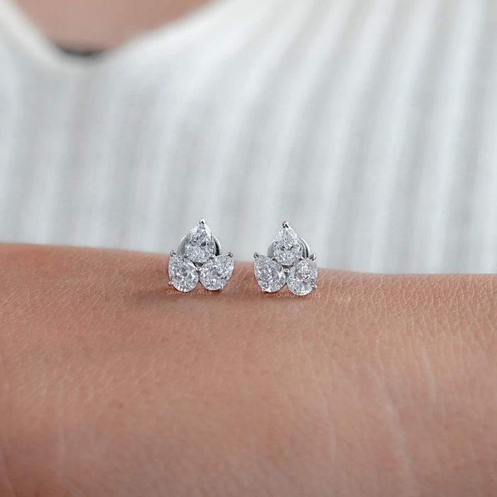 Drei Stein Birne Labor Schliff Diamant Ohrringe