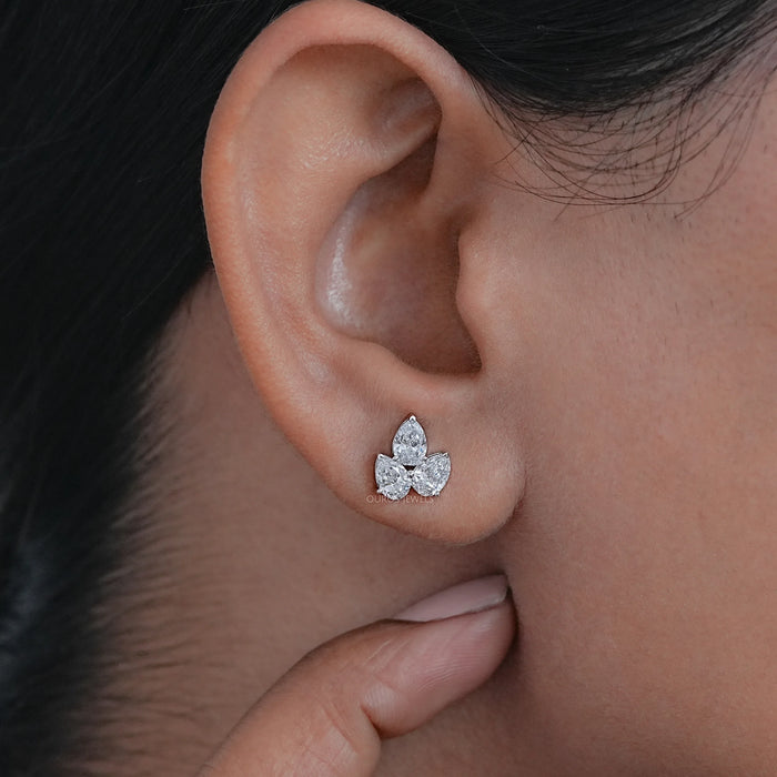 Drei Stein Birne Labor Schliff Diamant Ohrringe