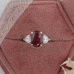 3 Stone Oval Ruby Lab Gemstone Ring