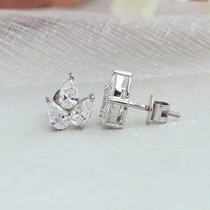 Three Stone Pear Cut Lab Diamond Stud Earrings