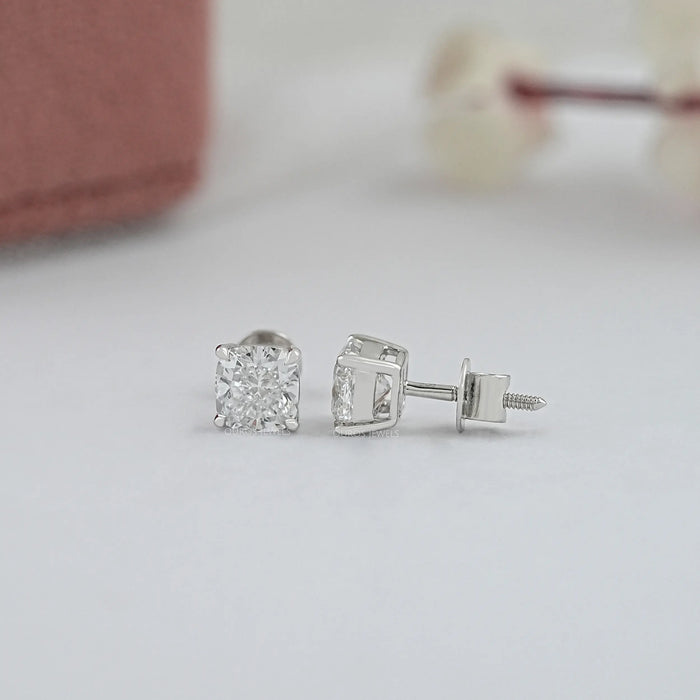 Square Cushion Cut Lab Diamond Solitaire Stud