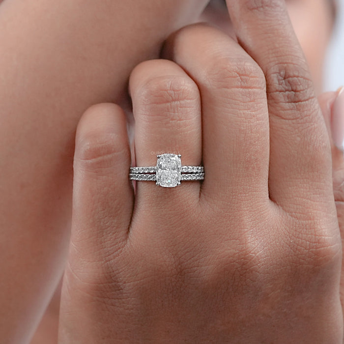 Elongated Cushion Cut Solitaire Accent Bridal Ring Set