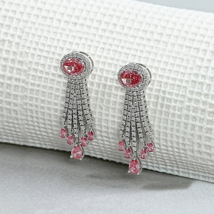 Pink Oval And Pear Cut Lab Diamond Chandelier Earrings