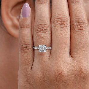 Asscher Cut Solitaire Accent Diamond Engagement Ring