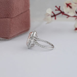 Trapezoid With Pink Oval Accent Halo Diamond Ring