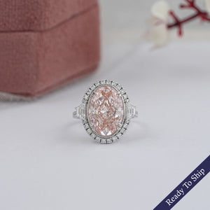 Trapezoid With Pink Oval Accent Halo Diamond Ring