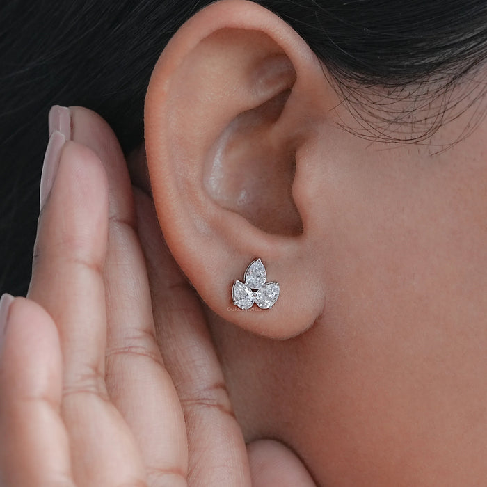 Drei Stein Birne Labor Schliff Diamant Ohrringe