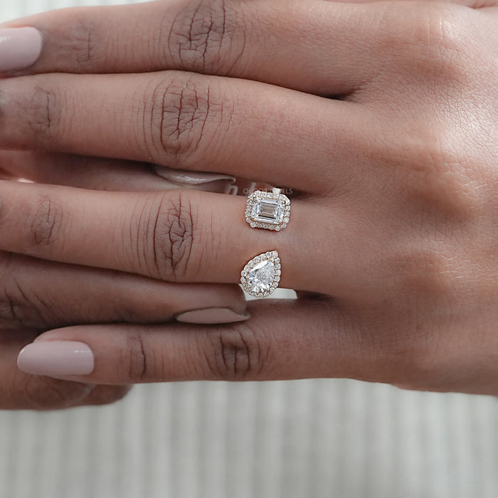 Pear And Emerald Cut Halo Toi Et Moi Engagement Ring