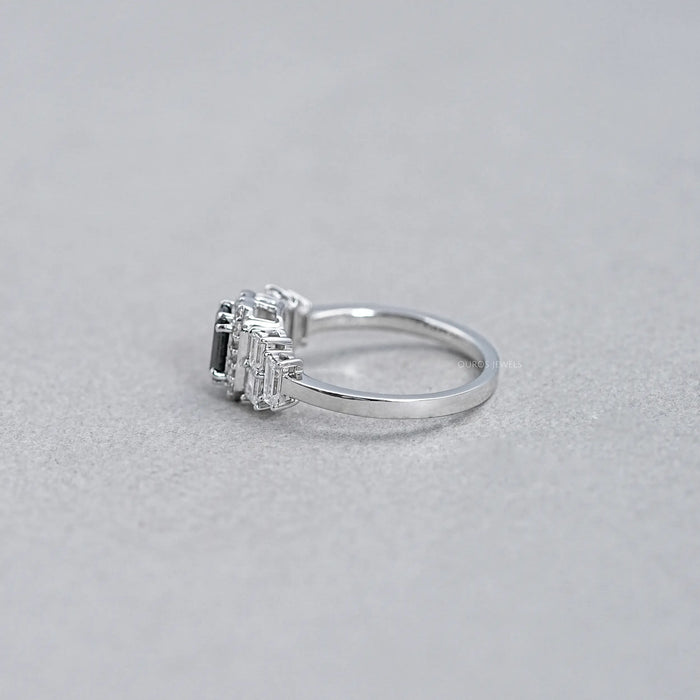 Black Emerald Cut Accent Diamond Engagement Ring