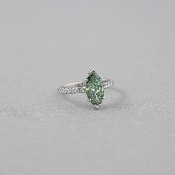 Green Marquise Lab Diamond Solitaire Accent  Ring
