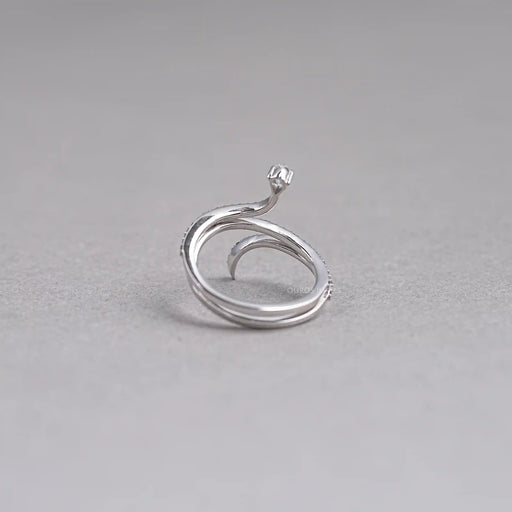 back view of round-cut brown lab diamond colored snake ring for engagement