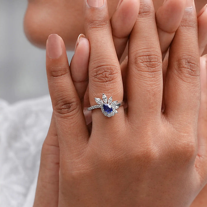 Pear Cut Blue Sapphire Cluster Bypass Engagement Ring