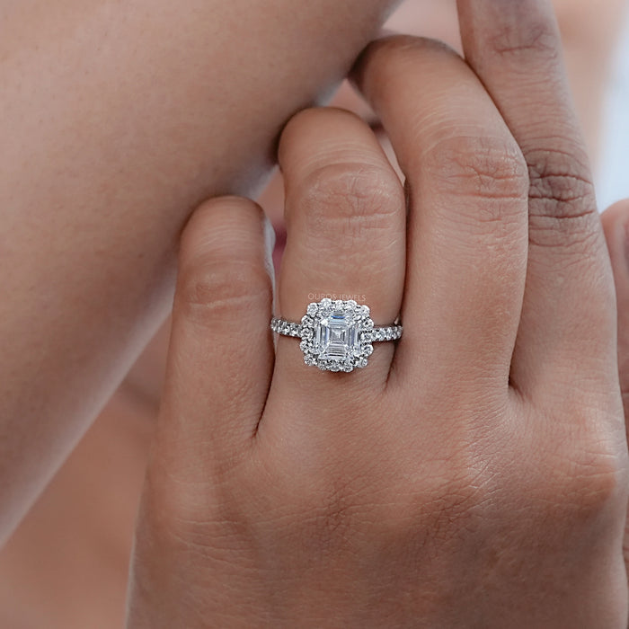 Asscher Cut Lab Diamond Halo Engagement Ring
