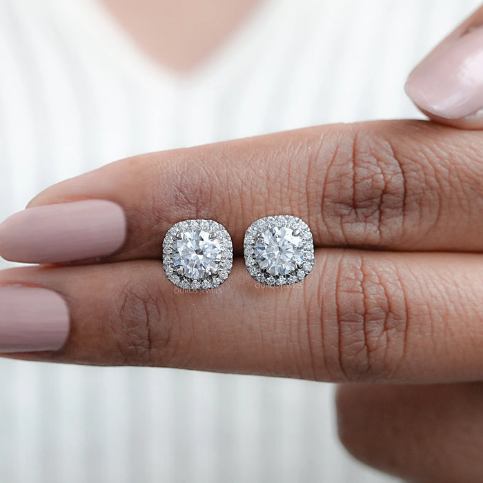 Brilliant Round Lab Diamond Halo Stud Earrings