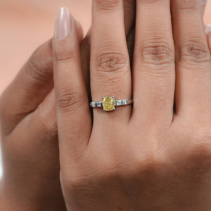 Yellow Cushion Lab Diamond Engagement Ring