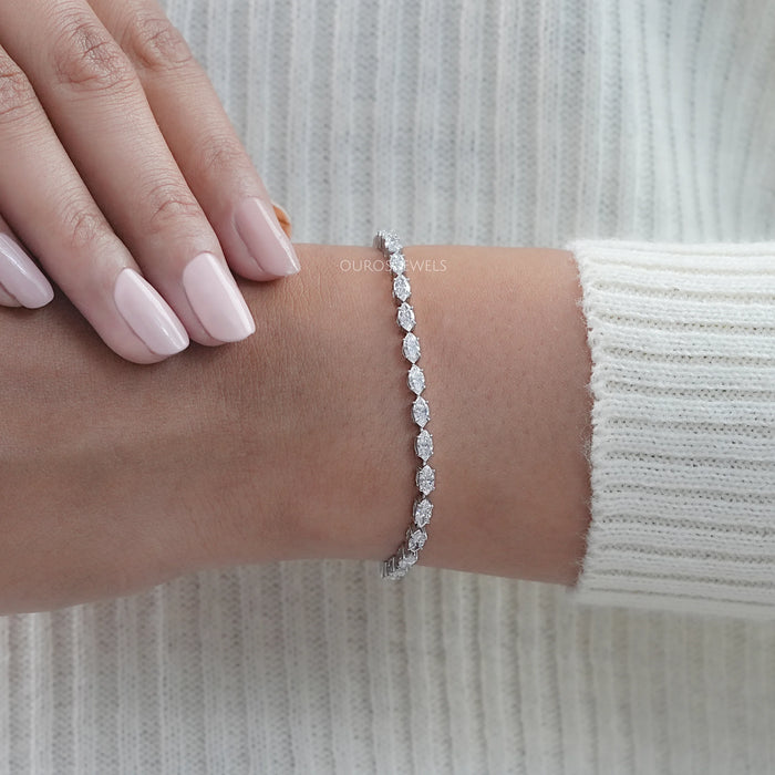 Marquise  Cut  Lab Diamond White Gold Tennis Bracelet